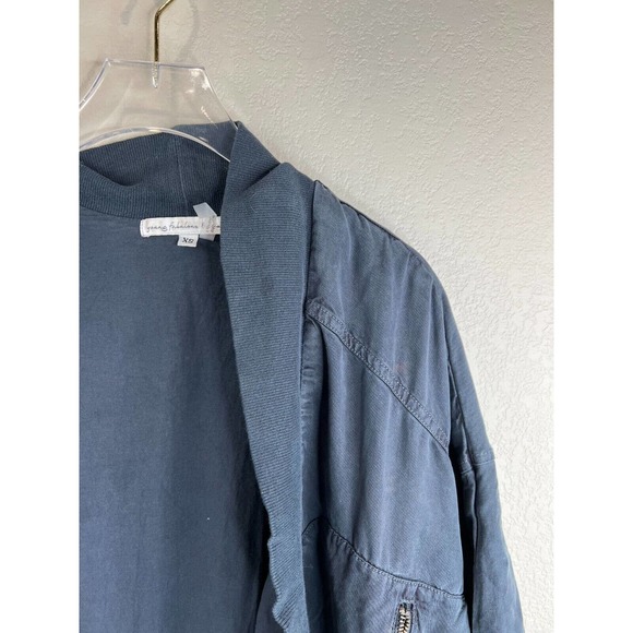 Young Fabulous and Broke Womens Open Front Jacket Tencel Fara XS Blue Zip Pocket - Picture 3 of 10